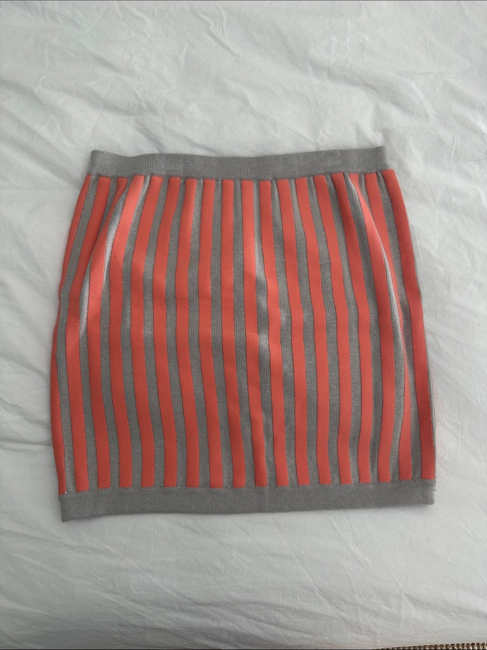 Women's Coral and Gray Striped Knit Skirt